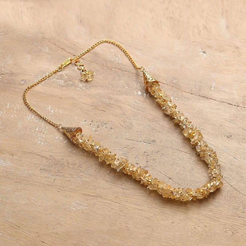 Citrine Gemstone necklace, Yellow necklace with original citrine crystals, Boho Necklace with crystal clusters